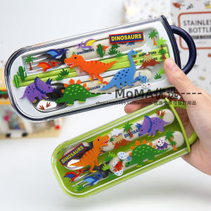 Portable Stainless Steel Dinosaur Cutlery Set for Kids Students Cartoon Pattern Utensils Spoon Chopsticks Fork for Children