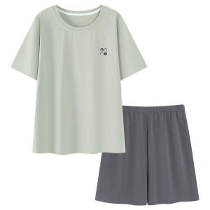 Miiow | Cat Woman Summer Sleepwear Set With Chest Pad Short Sleeve Short Pants Cool Sensation Outerwear Pure Color Home Clothes 2025 New