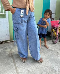 Kulot Cargo Jeans Highwaist Wanita Dewasa Size L XL XXL BB 40-75