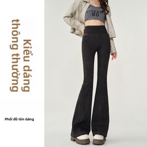 MiiOW | Quần Jeans Denim Ống Loe Ôm Vừa Vặn Cho Nữ Quần Dài Cạp Cao Màu Đen Thường Ngày Thu Đông 2025 Quần Ống Loe Thời Trang Mới