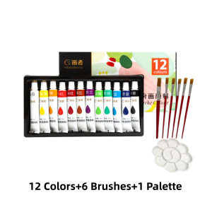 12/18/24/36 Colors Gouache Paint 12 ml / 0.4 oz Including 6 Brushes and 1 Palette Suitable for Student Painting