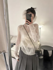 ZHILU | Áo Blouse Dài Tay Thêu Ren Xem Qua