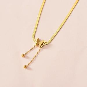 BESFOME Fashion Women Jewelry Flat Snake Charm Choker 18k Gold Plated Stainless Steel Pendant Gold Plated Butterfly Necklace