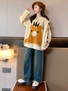 Spring Autumn Fashionable Childrens Outfit Cotton Three-Piece Set for Girls Big Kids Shirt Vest Stylish Korean Style Kids Clothes