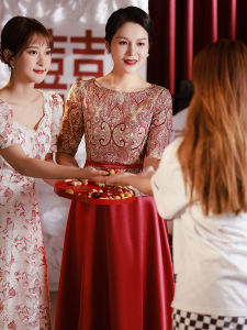Elegant Wedding Dress Cheongsam Evening Gown for Grandma Petite Mothers High-End Brand Korean Style Mid-Waist A-Line Skirt