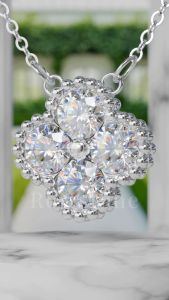 RoyStone - Kalung Wanita Moissanite Sertifikat GRA Original Lapis Emas - Clover Necklace