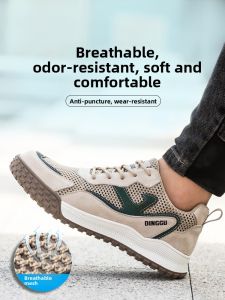 DINGGU | Mens Steel Toe Anti-crush Anti-puncture Lightweight Soft Sole Anti-odor Breathable Safety Shoes