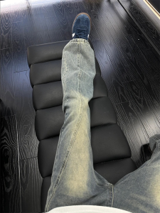 American Style Vintage Slant Cut Jeans Mens Narrow Straight Leg CleanFit Small Micro Flared Floor-Length Pants