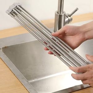 Stainless Steel Roll Up Dish Drying Rack Over Sink Drying Rack Sink Cover Kitchen Sink Accessories Gadget Multipurpose Organizer Foldable Drainer