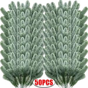 Feelife 50Pcs Christmas Artificial Pine Tree Branches Green Plants Fake Pine Greenery Stems DIY Crafts Wreath Xmas Home Garden Decor Wholesale