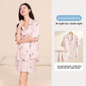 Bộ đồ ngủ nữ MiiOW vải lụa băng tay ngắn mỏng thoáng khí.