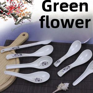 Blue Lotus Imitation Porcelain Spoon Melamine with Hook Spoon Long Handle Rice Soup Spoon Tableware Ramen Soup Spoon Small Soup Spoon Shell of Turtle Spoon Commercial
