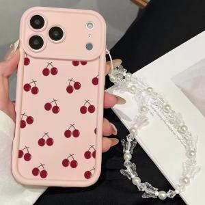 Red Cherries Pattern  With Lanyard Phone Case For iPhone 16 17 15 14 13 12 11 Pro Max 16E 17Air X XR XS 7 8 Plus Cover