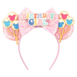 ใหม่ล่าสุดวันเกิด Mickey Mouse หูแถบคาดศีรษะการ์ตูน 5 "Bow Headwear เด็กเทศกาล DIY อุปกรณ์เสริมผม