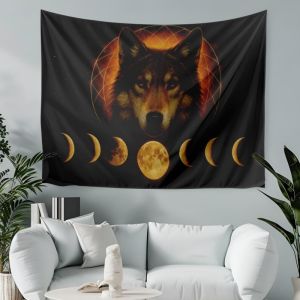 VIKAMA Bí Ẩn Pha Trăng Âm Dương Sói Tấm Thảm Gothic Thẩm Mỹ Treo Tường Cho Phòng Ngủ Phòng Khách Trang Trí Nhà Polyester