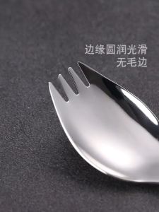 Fork And Spoon In One SUS304 Dual Purpose Western Fork Long Handle Dessert Salad Spoon