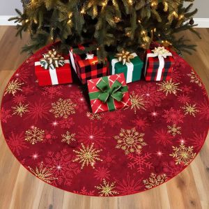 VIKAMA Red Gold Snowflake Christmas Tree Skirt for Home Festivals Parties and Gatherings  Indoor and Outdoor Decorations