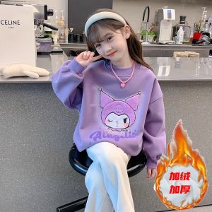 Girls Fleece Lined Hoodie Thickened Autumn Winter Clothes Korean Style Childrens Wear Warm Base Layer Shirt Cartoon Print