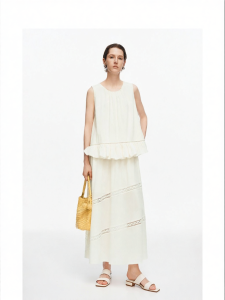 Double-layered Ruffle-trimmed Round Neck Fish-tail Camisole Set