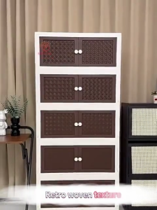 MOSHOE Foldable Cabinet Multi-Layer Storage Box Cabinet Plastic Wardrobe With Wheels for Clothes Toys Bedroom