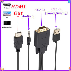 1.8M VGA to HDMI Adapter Cable HD 1080P with USB Power and Audio VGA Male to HDMI Male Cable for PC TV Laptop Monitor Projector