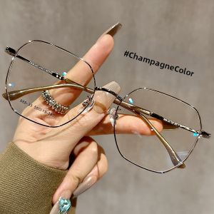 GUANGYE | Large Titanium Frame Polygonal Eyeglasses for Myopia Women with Gold Tone Elegant Look Slim Effect