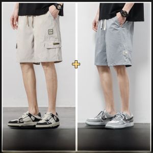 ROMON | Romon Mens Summer Thin Ice Silk Straight Leg Workwear Sports Casual Mid-Waist Five-Quarter Length Shorts Youth Active Style