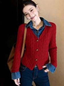SHANGSHA | Unique French Design Red Two-piece Style Shirt