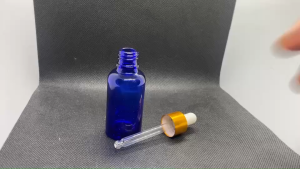 ขวด 30 มล. สีน้ำเงิน+ฝาทองเงา+บีบขาว+หลอดแก้ว (6ใบ) 09#18