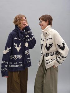 Christmas Theme Thickened High Collar Knitted Sweater Coat Womens Autumn Winter Fashion Commute Style Long Sleeve Top