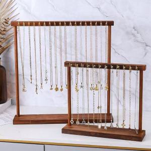 Wall-Mounted Necklaces Earrings Storage Rack Display Stand Jewelry Holder Bamboo Wood Material Simple Vintage Style Home Organization