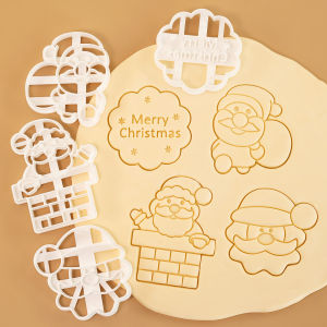 4 Pcs Christmas Santa Claus Cookie Cutter Mold Merry Christmas Cookie Embosser Baking Molds for Christmas Decorations