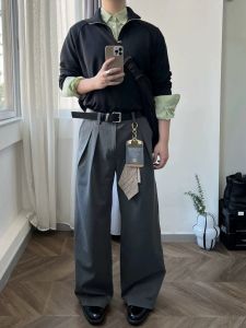 Quần Ống Đứng Dáng Rộng Phong Cách Mỹ Cho Nam Mùa Hè Quần Dài Thường Ngày Có Xếp Ly Cạp Vừa Quần Đi Làm