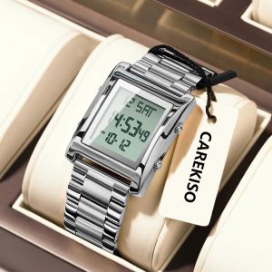 CAREKISO Business Digital Men Watch Week Date Waterproof LED Man Watch Stainless Steel Fashion Sports Electronic Watches For Men