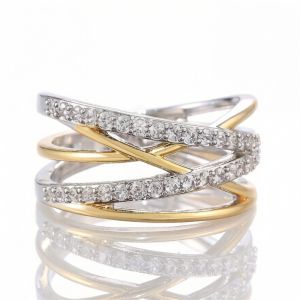 Huitan Two-tone Style Cross Ring with Bright Cubic Zirconia for Women Fashion Dialy Wearable Accessories for Female