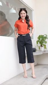 กางเกง SKY กางเกง 5 ส่วน ยาว 30-31 นิ้ว ทรงกระบอกเล็ก ผ้าทอลายริ้ว ผ้าเปเป้ ไม่ยืด ตัดเย็บในไทย