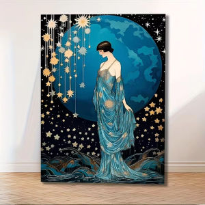 Jigsaw Puzzle 500/1000/1200/2000PCS Art Deco Lady Moon Star Scene Brain Teaser Calming Activity Decor Gift