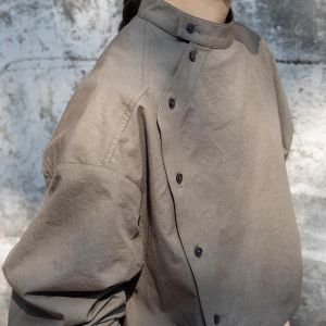 YEBO | Loose Mandarin Collar Button-Down Shirt for Men and Women