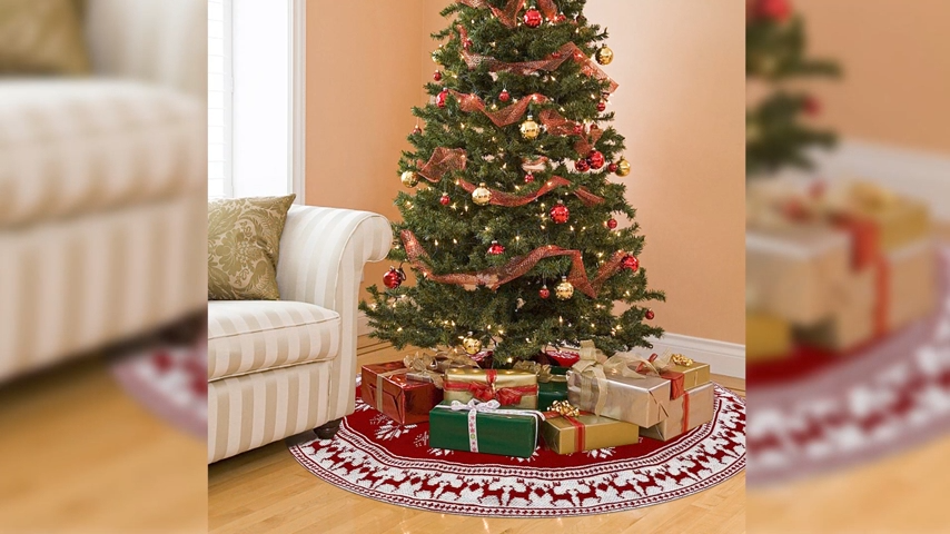 Festive Plaid Snowman Holiday Tree Skirt - 36 Inch Christmas Decoration with Double Layer Plaid Pattern