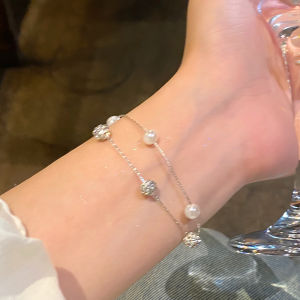 Double Layer Glitter Ball Pearl Bracelet Womens Elegant Fashion Jewelry Friend Gift Alloy Plated Silver Gold Electric Plated