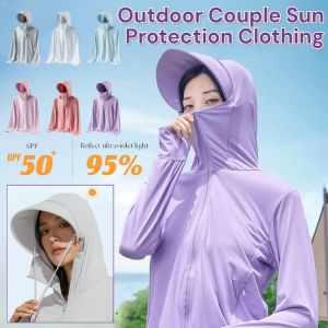 Outdoor Couple Sun Protection Clothing Sun UV Protection Hooded Couple Jackets Detachable Large Brim Ice Silk Sun-Proof Clothes