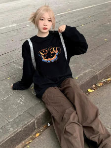 Retro American Butterfly พิมพ์ Pure ผ้าฝ้าย แขนยาว ผู้หญิง เสื้อยืด หลวม ฤดูใบไม้ร่วง ฤดูหนาว ทันสมัย เสื้อท่อนบน หลากหลาย ชุดลําลอง