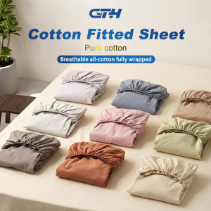 CTH Premium Cotton Plain Bedsheet Single/Queen/King Size Fitted Bedsheet Plain Color床单
