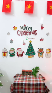[TẶNG BĂNG DÍNH] SET GỖ DÁN TƯỜNG TRANG TRÍ GIÁNG SINH CHRISTMAS NOEL Hình Ông Gìa Noel Xe Kéo Tuần Lộc Cây Thông
