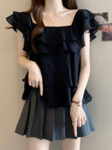 AIYITI | Floral Ruffles Square Neck Short Sleeve Blouse