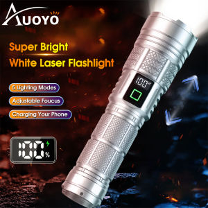 Auoyo Outdoor Flashlight Super Bright White Laser Flashlight Strong Light Telescopic Zoom Portable Multi-function Flashlight Power Display Charging Waterproof Outdoor Flashlight Camping Outdoor Lamp Outdoor Waterproof