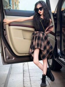 Girls Backless Vest Plaid Mini Skirt Set Summer Collection Sweet Cool Style Korean Fashion Kids Clothing Outfits for Girls