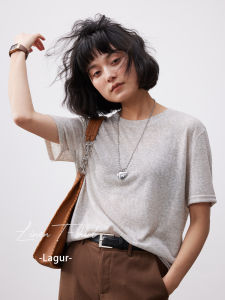 Lagur Linen Basic T-Shirt Womens Loose Fit Short Sleeve Breathable Comfortable Summer Thin Top Soft Polyester Blend