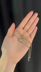 MINIMALIST LAB Stainless Steel Luminous Heart Tennis Clear Stone Bracelet Gelang Hati Berkilau