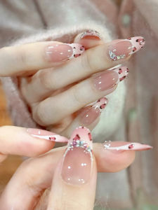 Nghệ Thuật Làm Móng Tay Mùa Thu Mới Màu Hồng Họa Tiết Da Báo Chuyển Màu Pháp Đính Kim Cương Lấp Lánh Đeo Tay Thủ Công Có Thể Tháo Rời